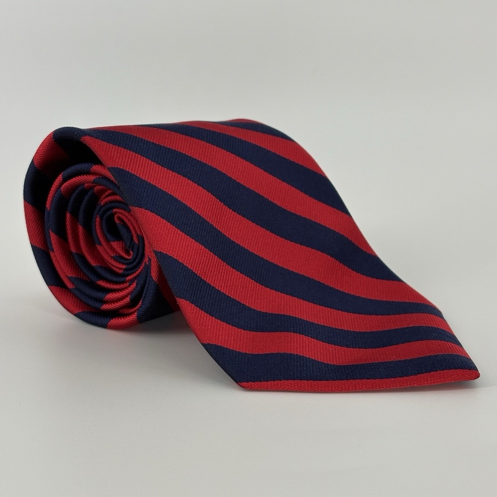 Brooks Brothers Silk Necktie Mens Red Navy Blue Repp Stripe Woven Tie USA